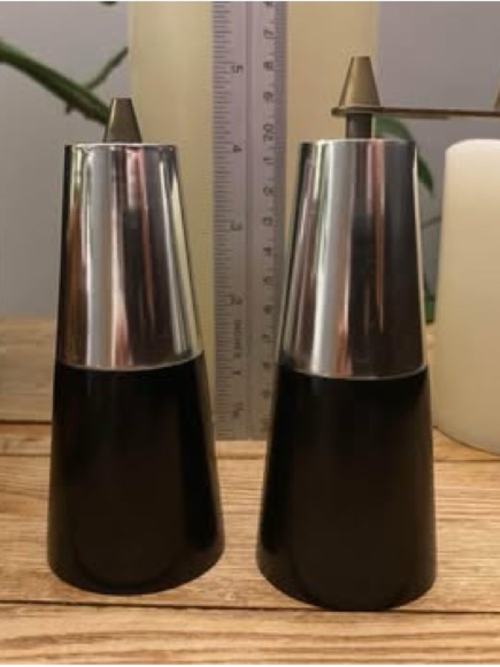 Vintage Mid-Century Italian Wood & Stainless Steel Salt Shaker & Pepper Mill Set
